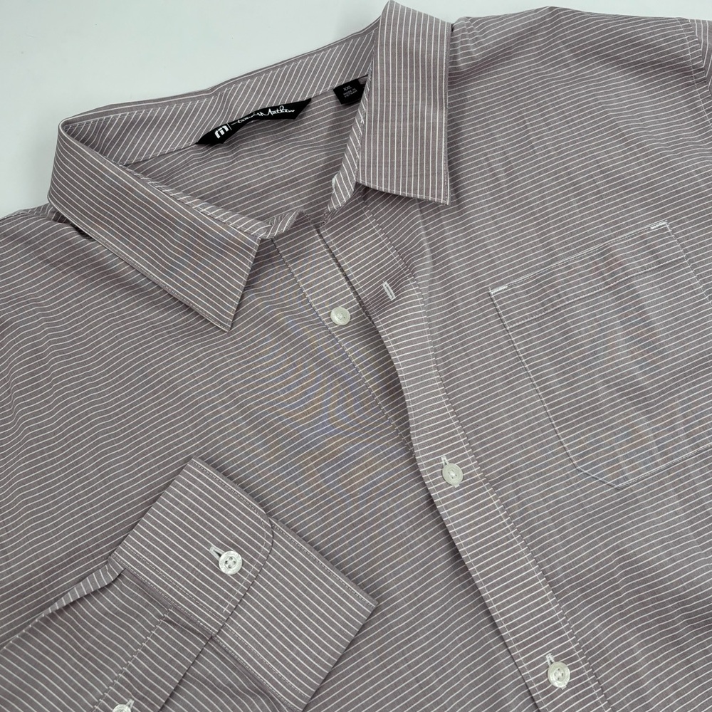 Travis Mathew Men's XXL Purple Striped Cotton Long Sleeve Button Down Shirt